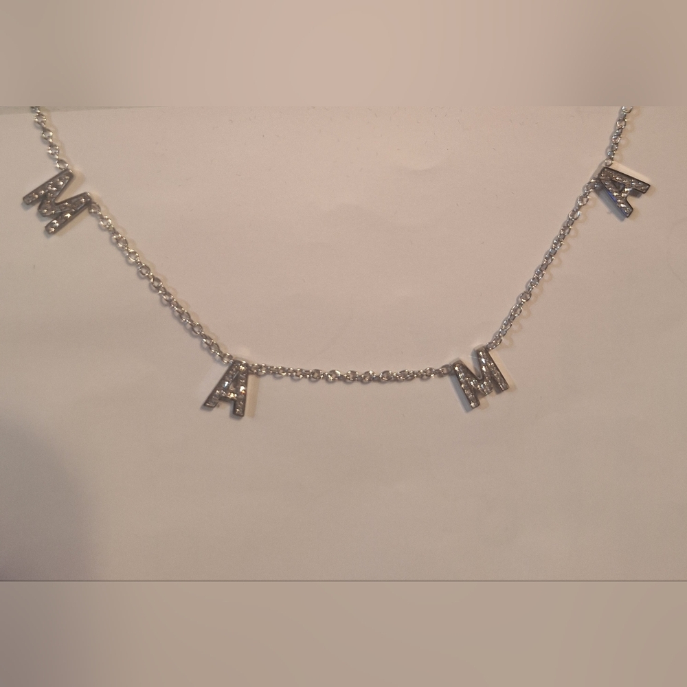 Oak & Ivy Boutique MAMA Silver Tone & Rhinestone Necklace 17.25-20" NEW